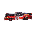 Red fire truck with emergency equipment and ladder, shown isolated on a transparent background.