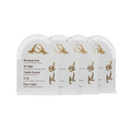 Set of white personalized favor bags with scalloped tops, gold decorative accents, and printed custom messages, displayed side by side.