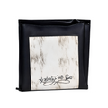 Black textured decorative pouch with a distressed white center panel featuring handwritten black lettering.