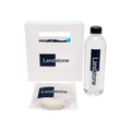Personalized gift set featuring a white drawstring pouch, matching bottle, and small package, all with navy blue “Landon” branding.