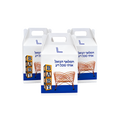 Three personalized white handled gift bags featuring Hebrew text, blue and orange geometric designs, and vertical BABY lettering.