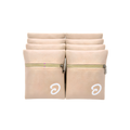 Set of two beige personalized gift boxes featuring stacked textured material and matching white stylized symbols on the front.