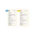 Elegant personalized event menus with blue ribbon accents and gold trim, displayed side by side.