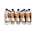Set of five clear bottles with white caps, each featuring a personalized image of a woman in a white dress and decorative floral details.