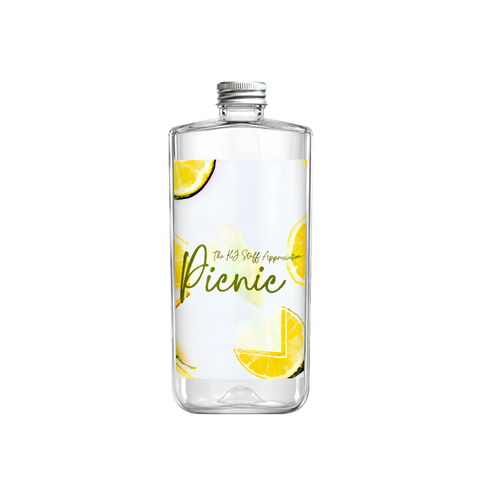 White personalized water bottle with a white cap, featuring bright yellow lemon illustrations and yellow cursive lettering.