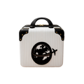 White personalized gift box with a black handle and decorative black corner accents, featuring a bold black circular graphic and custom design on the front.